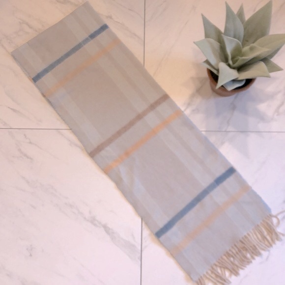 BOHO-Pastel Gray,Blue & Cream Plaid Cashmere Blend Fringed Scarf - Picture 6 of 7